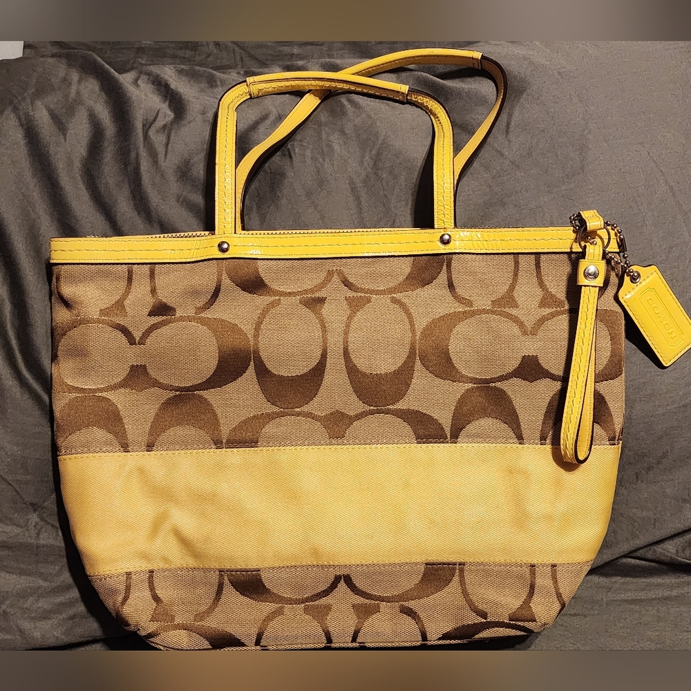 Vintage Coach Signature Brown and Yellow Tote